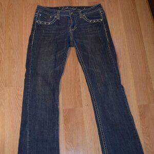 LA Idol thick stitch embroidered rhinestone jeans, sz. 7